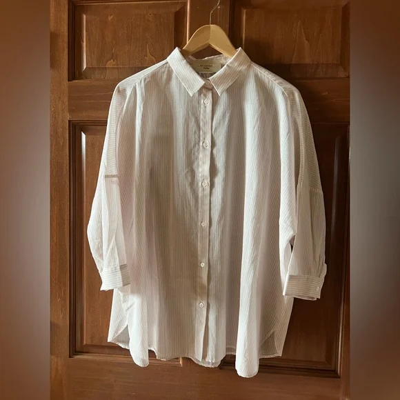 Weekend Max Mara Shirt Button Down Striped White and Light Pink Size 10 - Picture 1 of 15